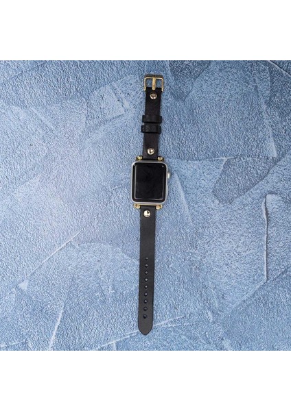 Apple Watch Slim Deri Kordon 42 ve 44 mm Uyumlu Siyah