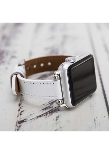 Apple Watch Slim Deri Kordon 42 ve 44 mm Uyumlu Beyaz