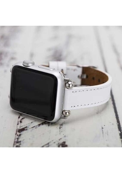 Apple Watch Slim Deri Kordon 42 ve 44 mm Uyumlu Beyaz