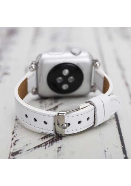 Apple Watch Slim Deri Kordon 42 ve 44 mm Uyumlu Beyaz