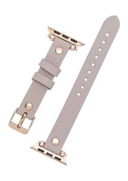 Apple Watch Slim Deri Kordon 42 ve 44 mm Uyumlu Bej