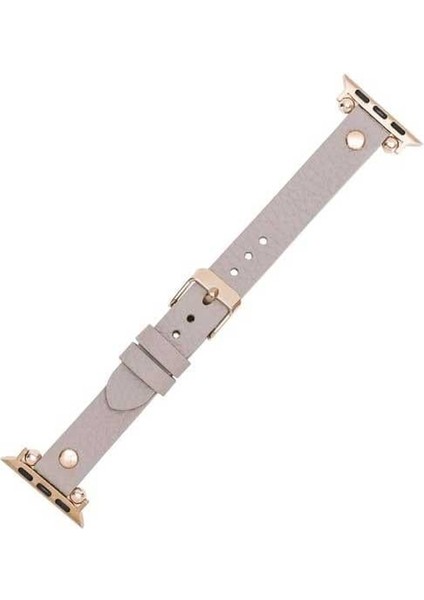 Apple Watch Slim Deri Kordon 42 ve 44 mm Uyumlu Bej