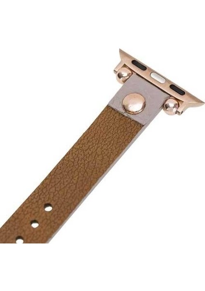 Apple Watch Slim Deri Kordon 42 ve 44 mm Uyumlu Bej