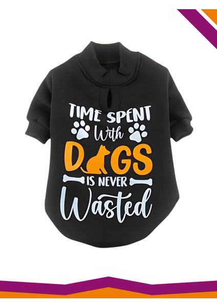 Basic Köpek Baskılı Sweatshirt Dogs Wasted Içi Polarlı Kıyafet