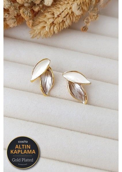 Vintage Ekru Bronz Altın Kaplama Yaprak Küpe