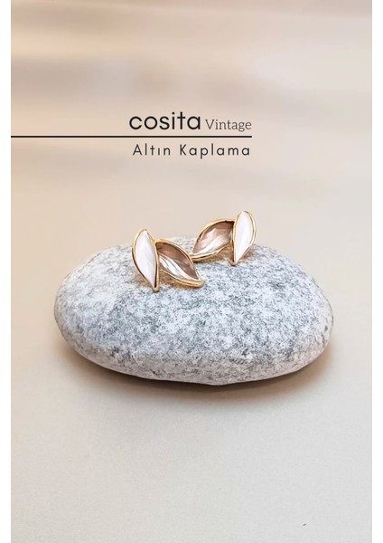 Vintage Ekru Bronz Altın Kaplama Yaprak Küpe modelleri