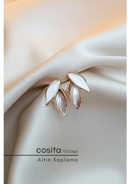 Vintage Ekru Bronz Altın Kaplama Yaprak Küpe fırsatları