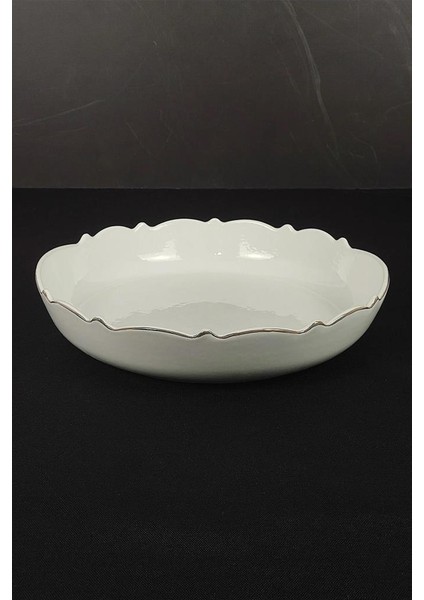Wave Beyaz Altın Yuvarlak Sunum Tabak 32cm