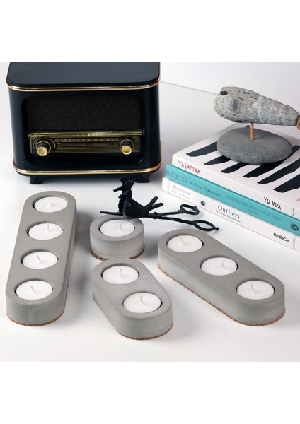 Inytium Serisi Dekoratif Gri Renk Beton Tealight Mumluk (Tealight !)