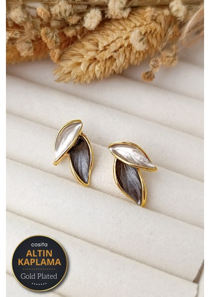 Vintage Bronz Kahve Altın Kaplama Yaprak Küpe