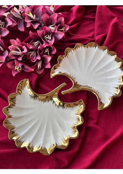 Ginkgo Yaprak Sunum Tabak 2'li 23*25CM