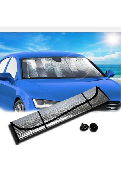Metalize Araba Ön Cam Güneşliği Torpido Koruyucu Oto Güneşlik Paneli Ön Cam Brandası 130 x 60 cm