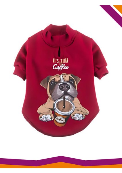 Basic Köpek Baskılı Sweatshirt Coffee Time Içi Polarlı Kıyafet