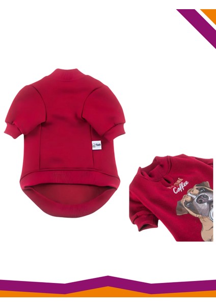 Basic Köpek Baskılı Sweatshirt Coffee Time Içi Polarlı Kıyafet