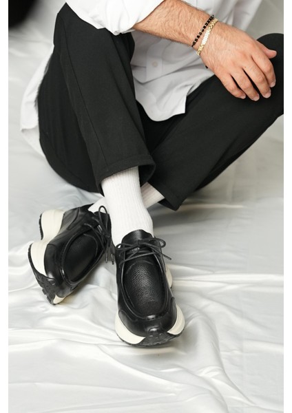 K525 Juno Model Hakiki Deri El Yapımı Erkek Siyah Casual Ayakkabı