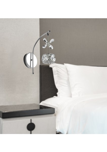 Taşlı LED Kristal Krom Duvar Apliği Duvar Aplik Gümüş Modern Oturma Odası Yatak Odası Aplik Günışığı