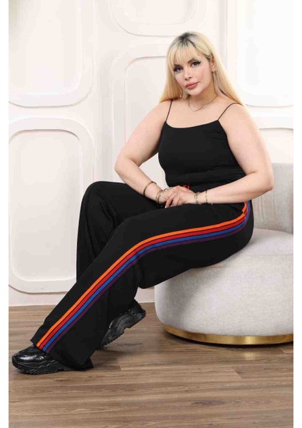 Renkli Şeritli Bol Paça Pantolon