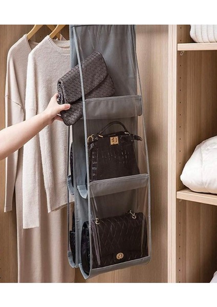 Gri 6 Cepli Dolap İçi Çanta ve Ayakkabı Düzenleyici