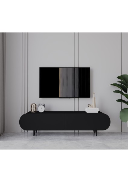 REGULUS Siyah 2 Kapaklı Ahşap Ayaklı 160 cm Modern Tv Ünitesi