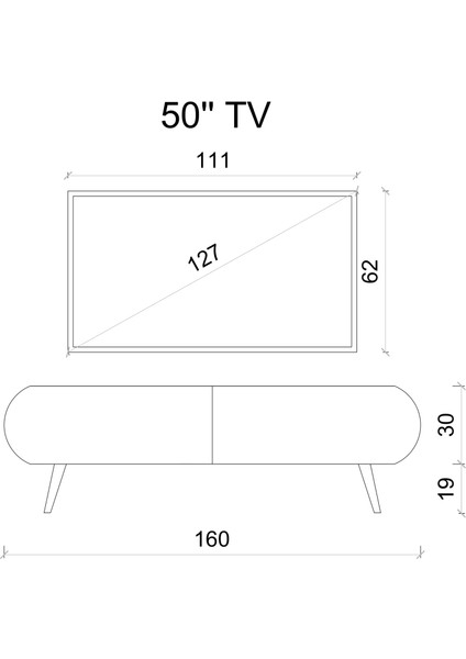 REGULUS Siyah 2 Kapaklı Ahşap Ayaklı 160 cm Modern Tv Ünitesi