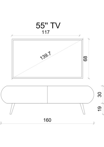 REGULUS Siyah 2 Kapaklı Ahşap Ayaklı 160 cm Modern Tv Ünitesi