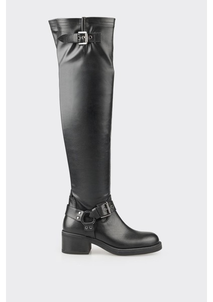 Siyah Kadın Düz Çizme