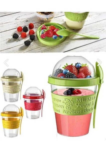 600 ml Kaşıklı Diyet Bardağı Taşınabilir Yemek Saklama Kabı Piknik Seti ve Müsli Bardağı Mama Kabı