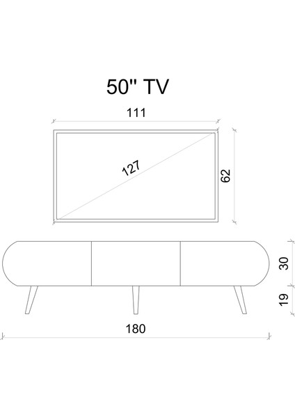 REGULUS Siyah 3 Kapaklı Ahşap Ayaklı 180 cm Modern Tv Ünitesi