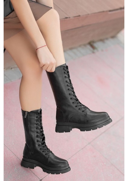 Jetla Siyah Cilt Bağcık Detaylı Kadın Çizme fiyatları