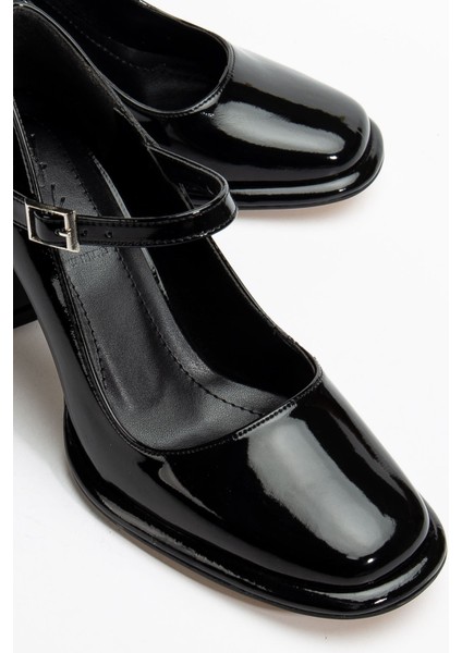 Adelin Kadın Yüksek Topuklu Siyah Rugan Oxford Ayakkabı fırsatları