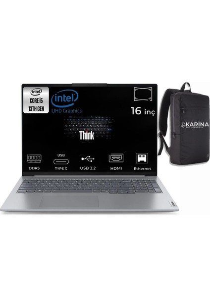 Thinkbook 16 Intel Core I5 1335U 21KH001ETR-42 24GB 4tb Intel UHD 16" W11PRO Gri Notebook