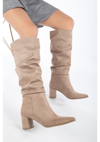 Lise-Britt Nude Süet Körüklü Topuklu Kadın Çizme fiyatları