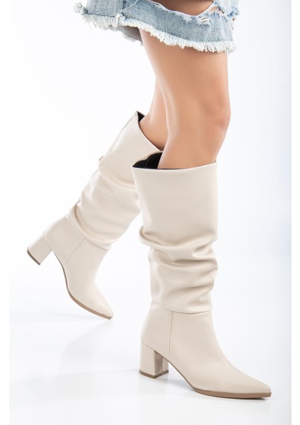 Lise-Britt Krem Körüklü Topuklu Kadın Çizme fiyatları