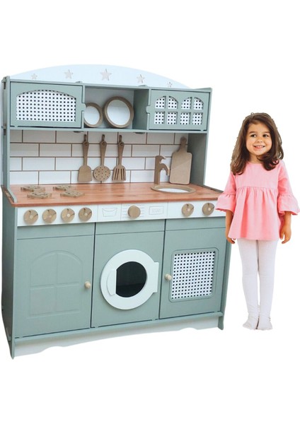 Doğal Hayal Eğlenceli Ahşap Oyun Mutfağı Ledli