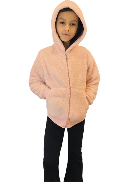 Kız Çocuk Fermuarlı Kapüşonlu Peluş Mont modelleri
