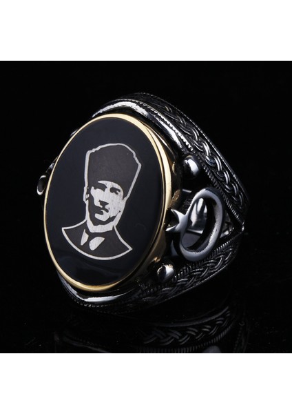 925 Ayar Ay Yıldızlı Atatürk Erkek Gümüş Yüzük