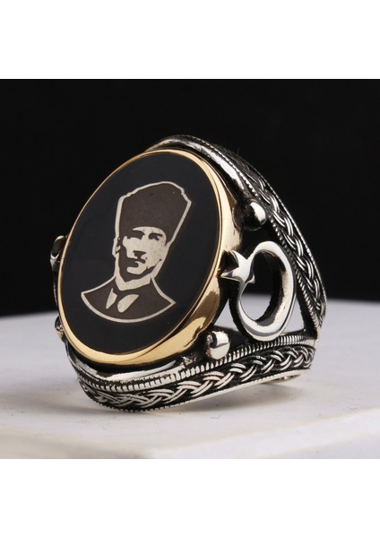 925 Ayar Ay Yıldızlı Atatürk Erkek Gümüş Yüzük modelleri