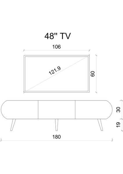 Regulus Mdf 3 Kapaklı Ahşap Ayaklı 180 cm Country Tv Ünitesi