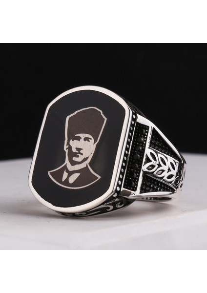 925 Ayar Gümüş Başak Desenli Atatürk Erkek Yüzük fırsatları