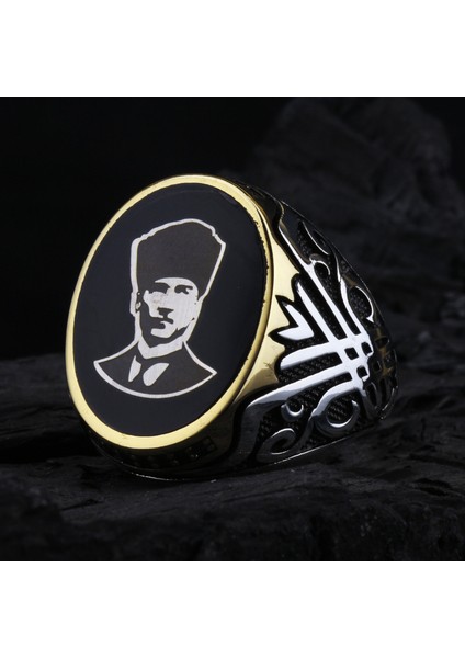 925 Ayar Gümüş Lale Motifli Atatürk Erkek Yüzük