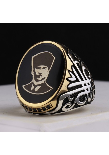 925 Ayar Gümüş Lale Motifli Atatürk Erkek Yüzük fiyatları