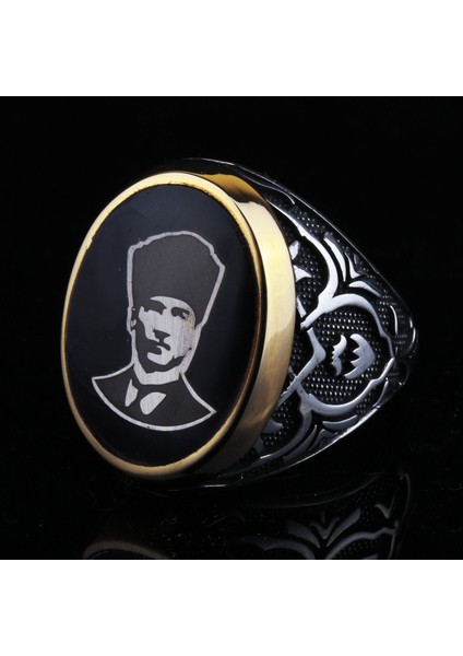 925 Ayar Gümüş Lale Işlemeli Atatürk Motifli Erkek Yüzük fiyatları