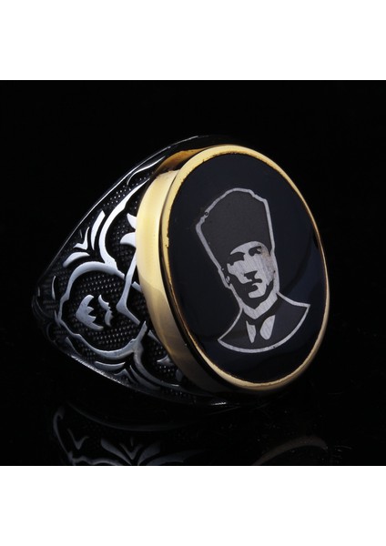 925 Ayar Gümüş Lale Işlemeli Atatürk Motifli Erkek Yüzük modelleri