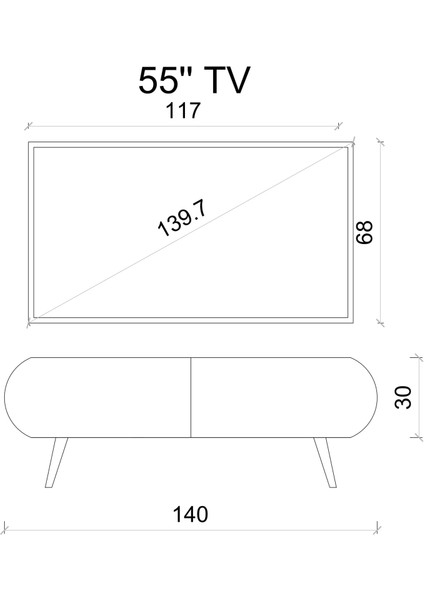 Regulus Mdf 2 Kapaklı Ahşap Ayaklı 140 cm Country Tv Ünitesi