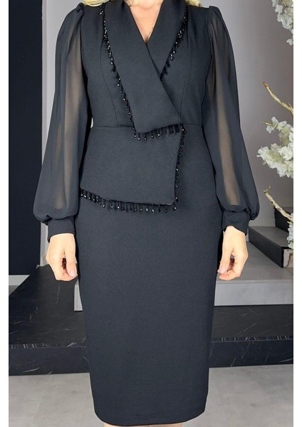 G1186 Taş Detaylı Tasarım Elbise Siyah fiyatları
