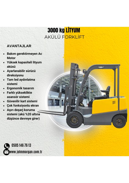 John Morgan 3000KG/3TON Lityum Akülü Forklift fırsatları
