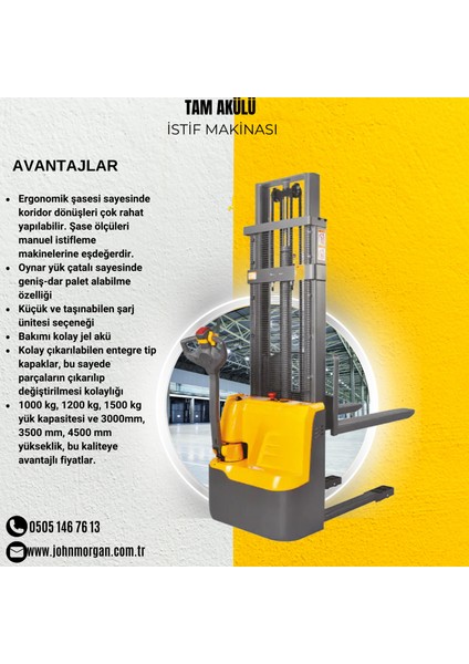 John Morgan 1500 kg İstileme Makinesi 3000MM Akülü indirimleri