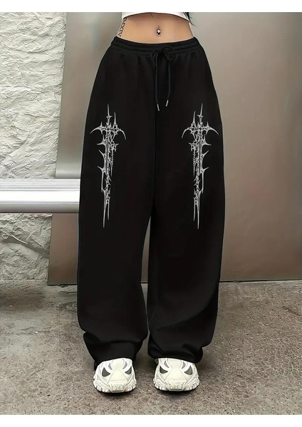 Sokak Tarzı Gothic Baskılı Unisex Baggy Eşofman