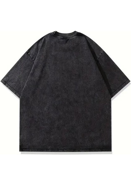 Yıkamalı Spider Baskılı Oversize Vintage T-Shirt
