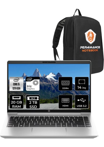 Probook 440 G10 Intel Core I5 1334U 20GB 2tb SSD 14" Fhd Fdos Taşınabilir Bilgisayar & Per4 Çanta 9B9F8EAPN319